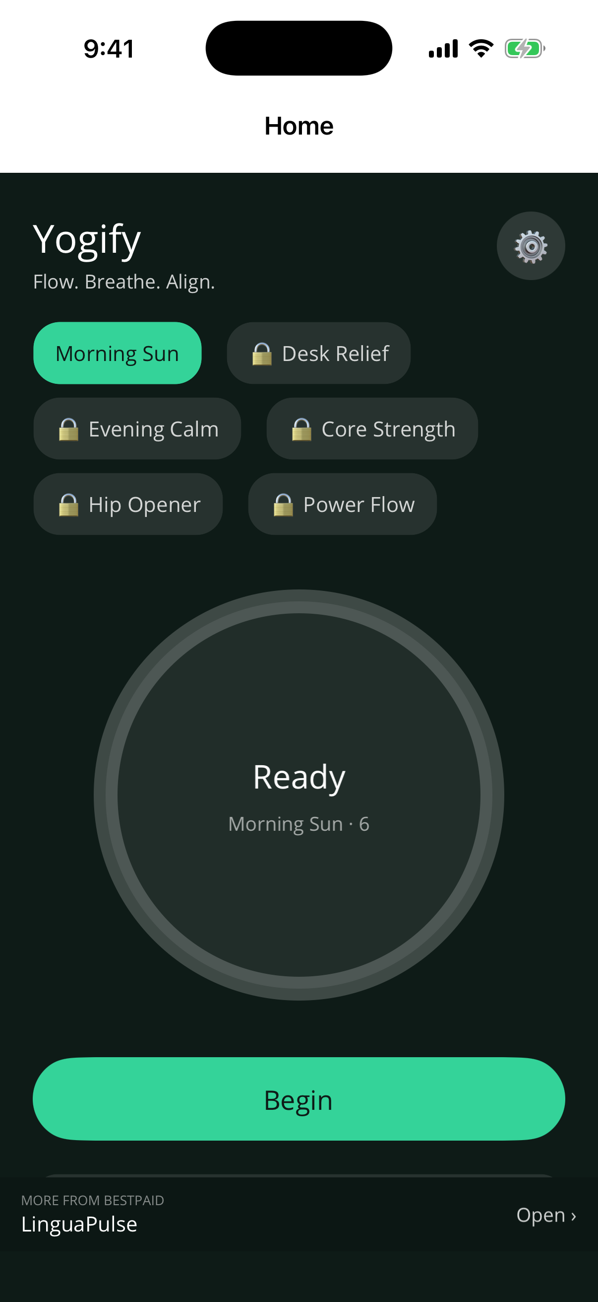 Yogify — home screen